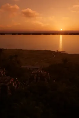 Lagoon sunset twilight view from Aldea Kalan residence with private dock on Bacalar Lagoon