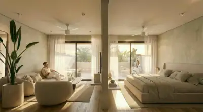 Architectural floor plan section render showing the interior layout and spatial design at Atzaro Residences, Playa del Carmen