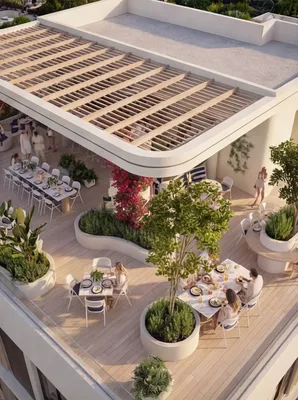 Rooftop pergola lounge at Atzaro Residences, Playa del Carmen