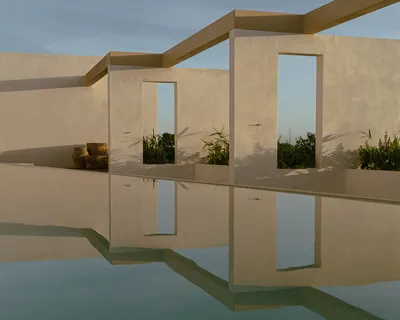 Facade with reflecting pool at Bacab Tulum