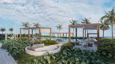 Rooftop terrace with pergola and ocean view at BAO Puerto Morelos
