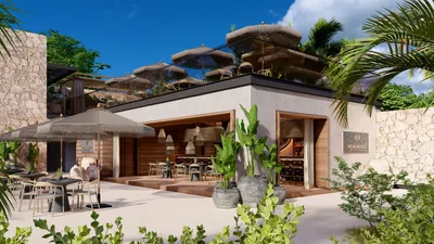 Restaurante al aire libre en terraza de piedra en Distrito Xcalacoco, Playa del Carmen
