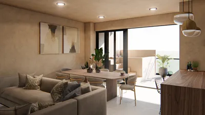 Sala y comedor con balcón en Gobernador 28, Playa del Carmen