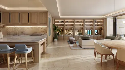 Kitchen with island in open-concept layout at Marietta Residencias, Isla Mujeres