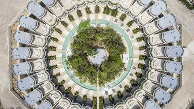 Aerial view of circular rooftop garden at Mistiq Villas, Tulum