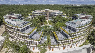 Aerial view of multi-wing complex at Mistiq Temple, Tulum