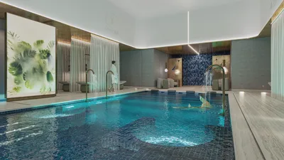 Indoor pool with glass walls at Nautica Residences, Cancun