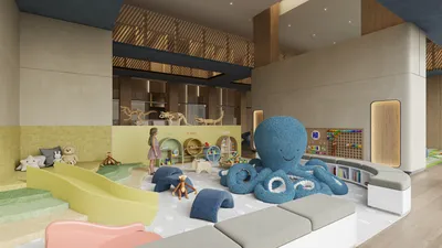 Kids club and playroom with octopus theme at Nautica Residences, Cancun