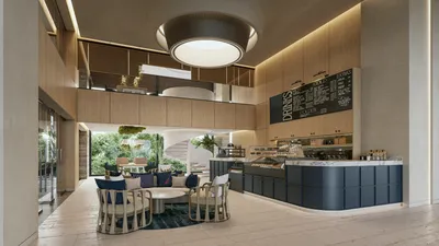 Kitchen bar with dark island at Nautica Residences, Cancun