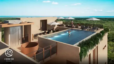 Rooftop pool with ocean views at Olamar Sur, Holbox