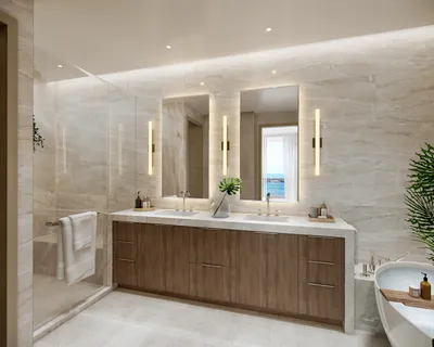 Bathroom with double vanity at One Laguna, Cancun