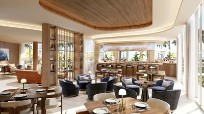 Restaurant with wood ceiling at One Laguna, Cancun