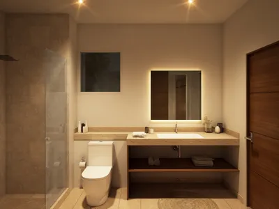 Baño con tocador en Puerto Aqua, Puerto Aventuras