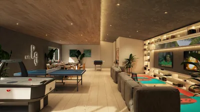 Sala de juegos con mesa de billar en Puerto Aqua, Puerto Aventuras