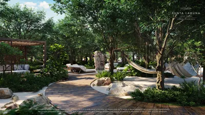 Hamaca en jardín de la selva en Punta Laguna, Playa del Carmen