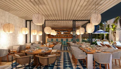 Restaurante con lámparas colgantes en Saint Marine, Playa del Carmen