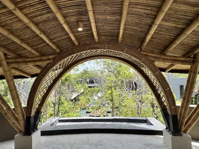 Bamboo yoga and meditation hall with open-air design and jungle views at Siwa Elevé wellness resort, Tulum