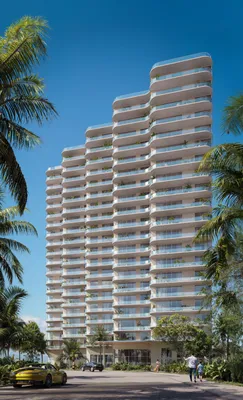 Curved tower facade at SLS Ocean Beach Residences, Puerto Cancun