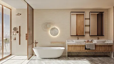 Bathroom with tub and double vanity at The Residences at The St. Regis Costa Mujeres