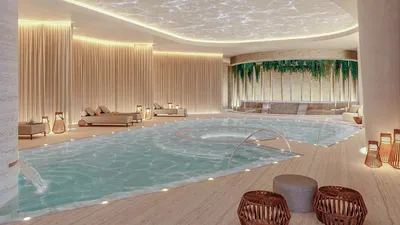 Indoor pool and spa with curved ceiling at The Residences at The St. Regis Costa Mujeres