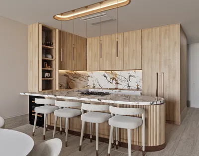 Kitchen with marble island at The Residences at The St. Regis Costa Mujeres