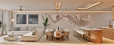 Living and dining area in neutral tones at The Residences at The St. Regis Costa Mujeres
