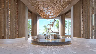 Lobby reception with dramatic ceiling at The Residences at The St. Regis Costa Mujeres