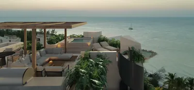 Rooftop lounge with ocean canopy at TOK Holbox