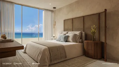 Recámara con vista al océano en Viceroy Residences Playa del Carmen