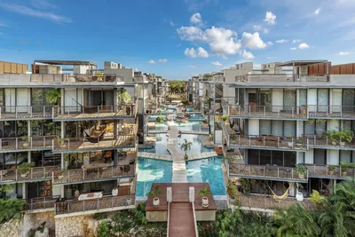 Masterplan view of complex with multiple pools at Xalet Tulum